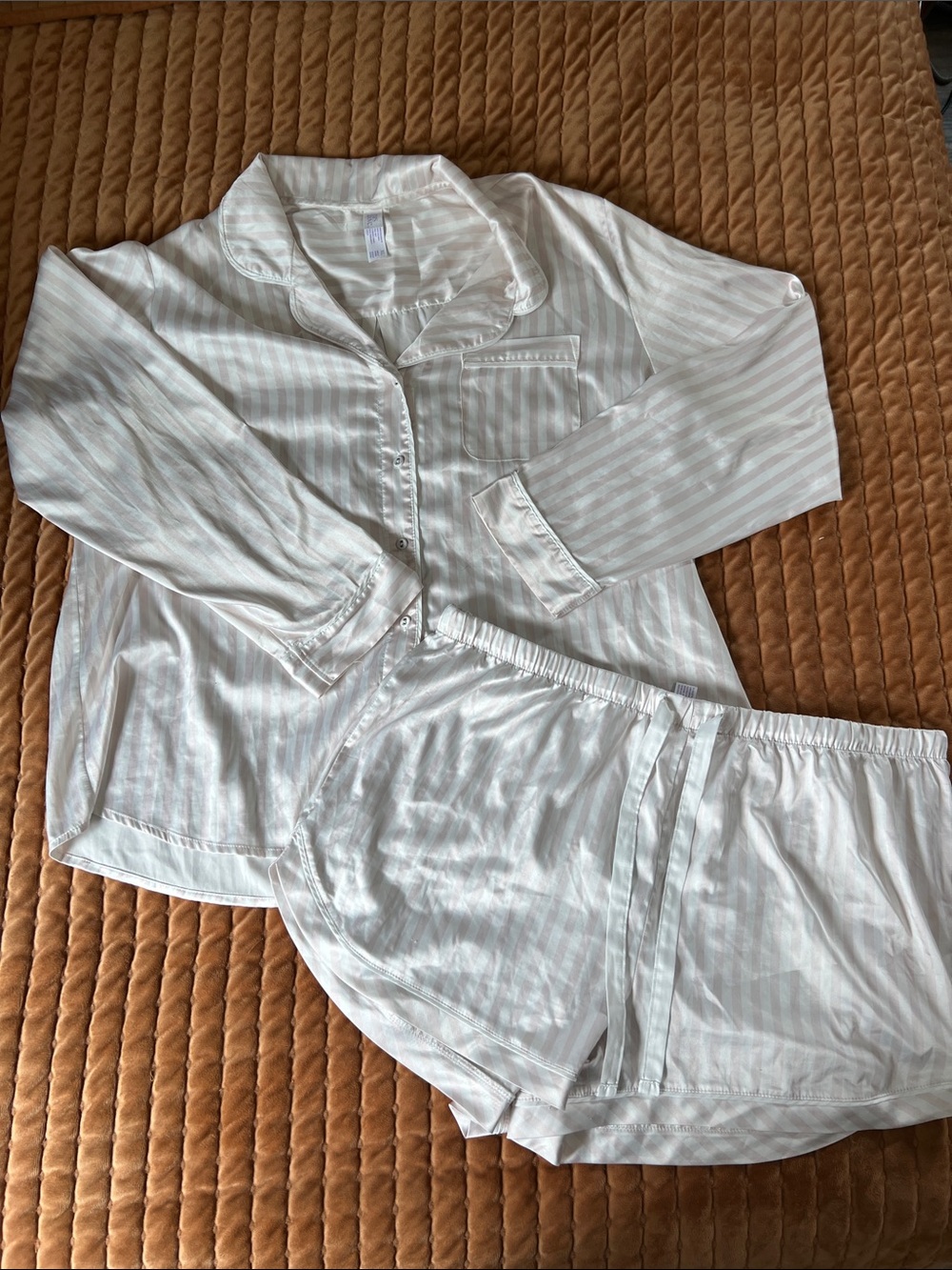 Target Women's White & Light Pink Striped Pajama Set - Picture 1 of 2